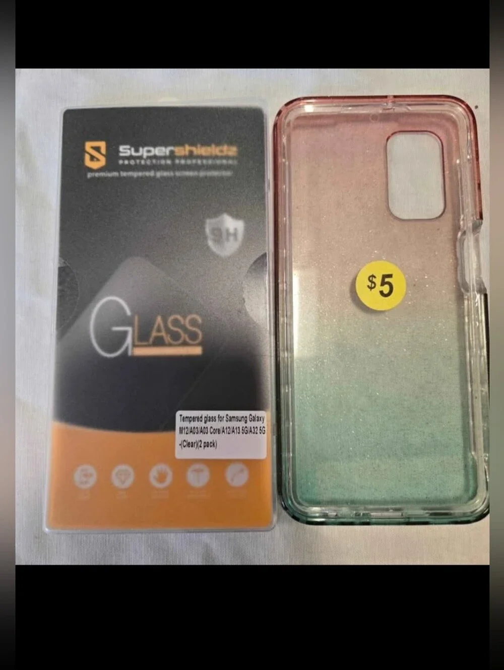 Tempered Glass Screen Protector & Gradient Pink-Green Phone Case